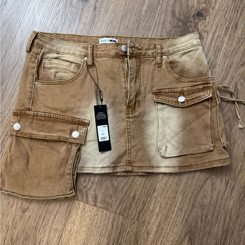 Fashion Nova Khaki Denim Skirt